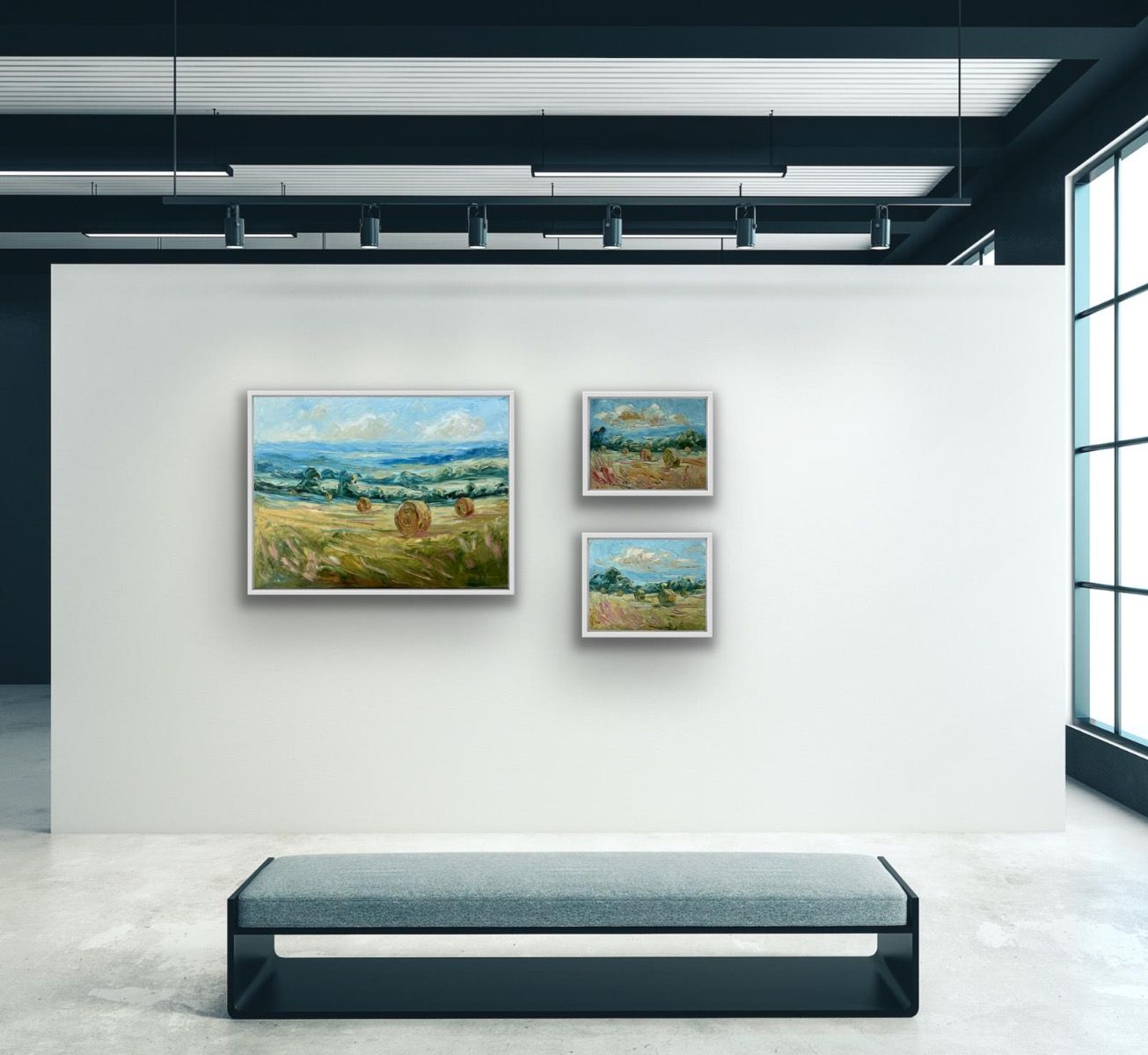 Triptych of Haystacks by Rupert Aker