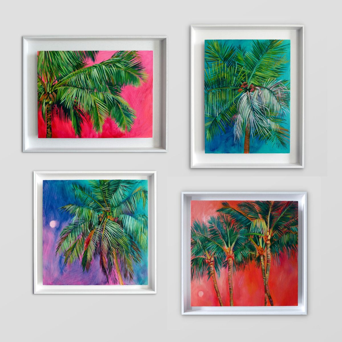 Set Of Four Palm Tree Paintings by Alanna Eakin