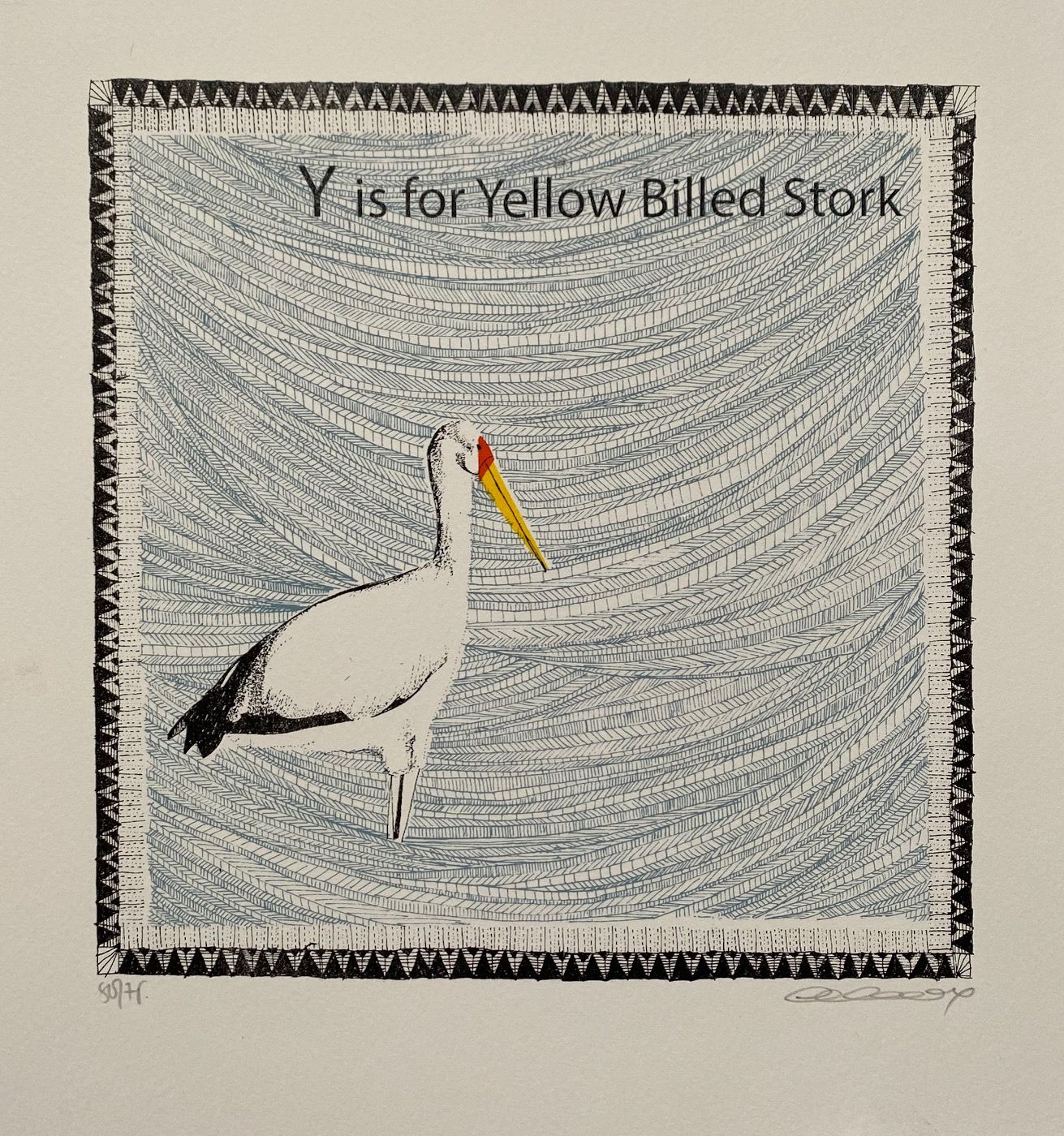 Y is for Yellow Billed Stork (small) by Clare Halifax